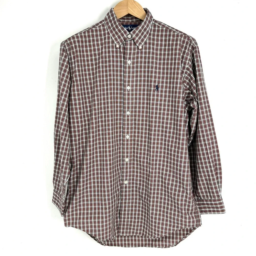Ralph Lauren Yarmouth Mens 15.5 32/33 Tartan Plaid Button‎ Down Shirt Red Cotton